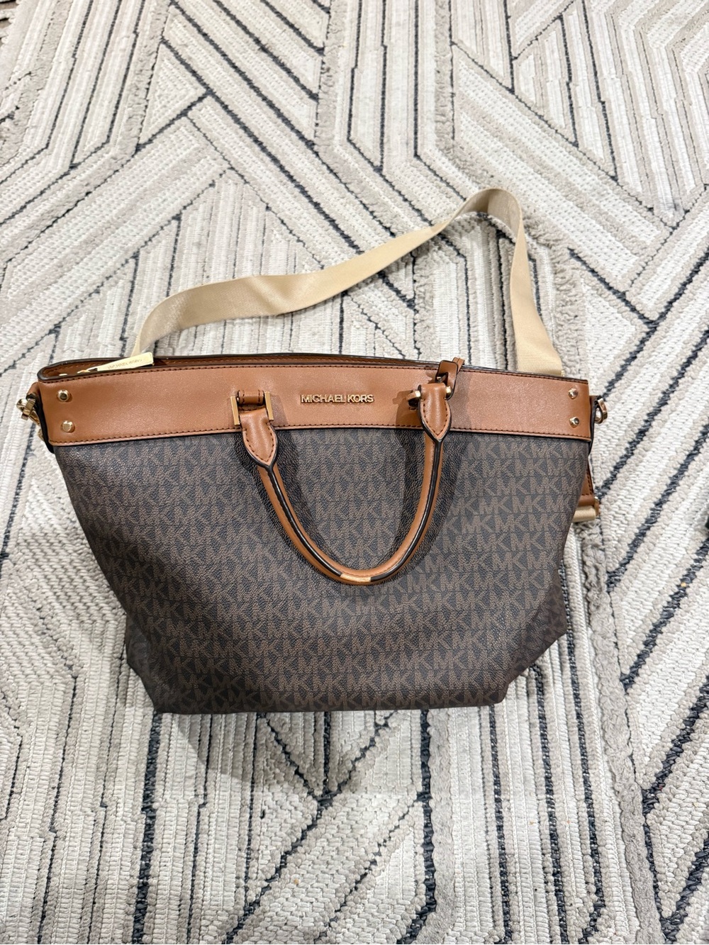 Michael Kors Brown Logo Tote with Tan Leather Trim